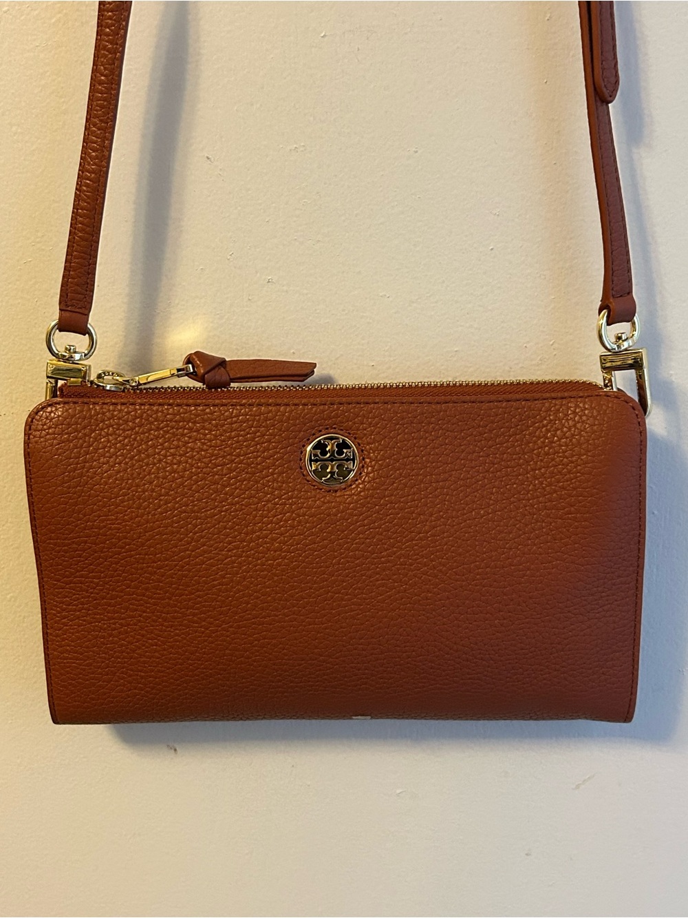 Tory Burch Pebbled Leather Crossbody Bag with Gold Hardware